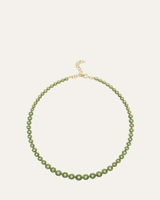 18K Yellow Gold Surrounding Small Necklace with Diamonds and Jade